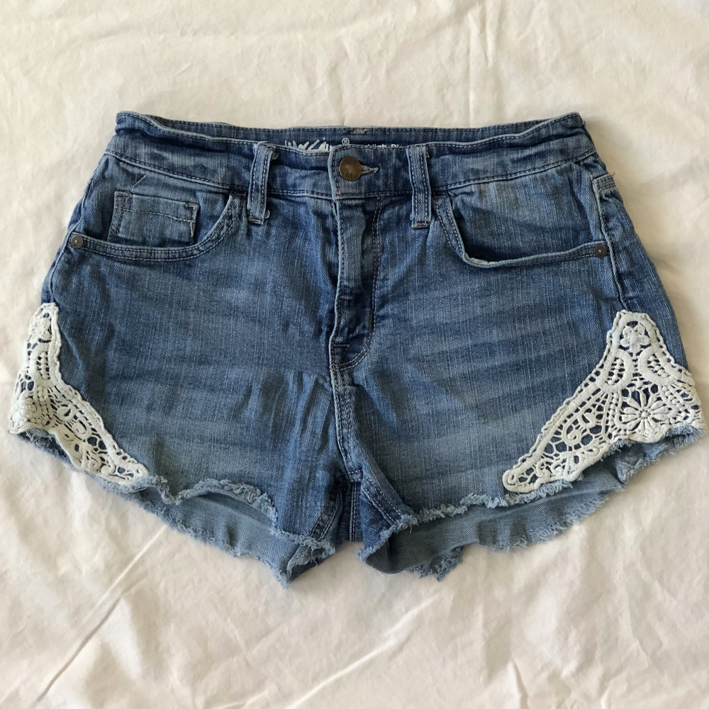 Mossimo High Rise Denim Shorts with Lace Side Trim